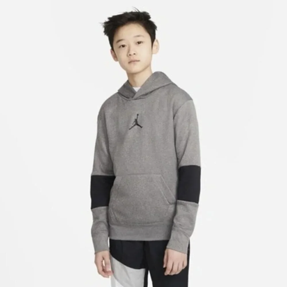NWT Nike Air Jordan Boys Carbon Heather Core Performance Therma' Hoodie Size M